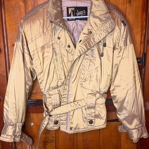 Vintage SKEA Paris/Vail Ski Snow Jacket Belted Metallic Puffer Like New Size 8